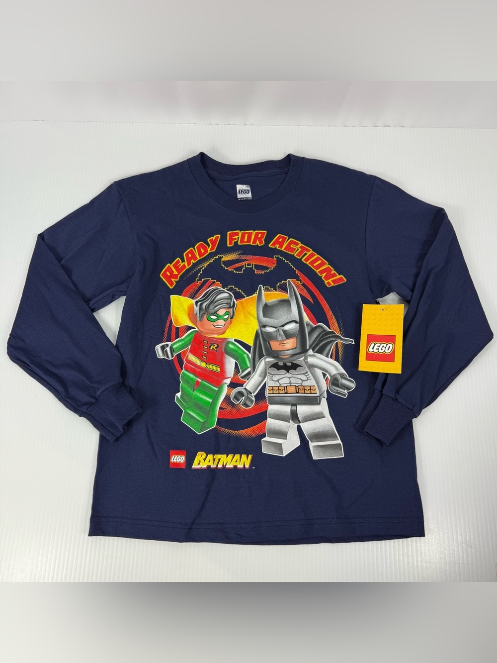 Lego Batman Ready For Action Navy Blue Long Sleeve Shirt Kids Youth Boys 6 NWT
